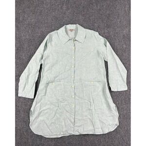 Flax‎ Womens Dress Medium Green Linen Button Front Long Sleeve Lagenlook Tunic